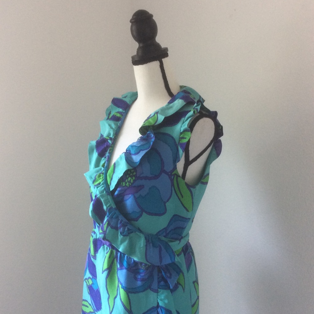 Kate Spade Turquoise Floral Wrap Dress / Size 8 - Picture 5 of 12